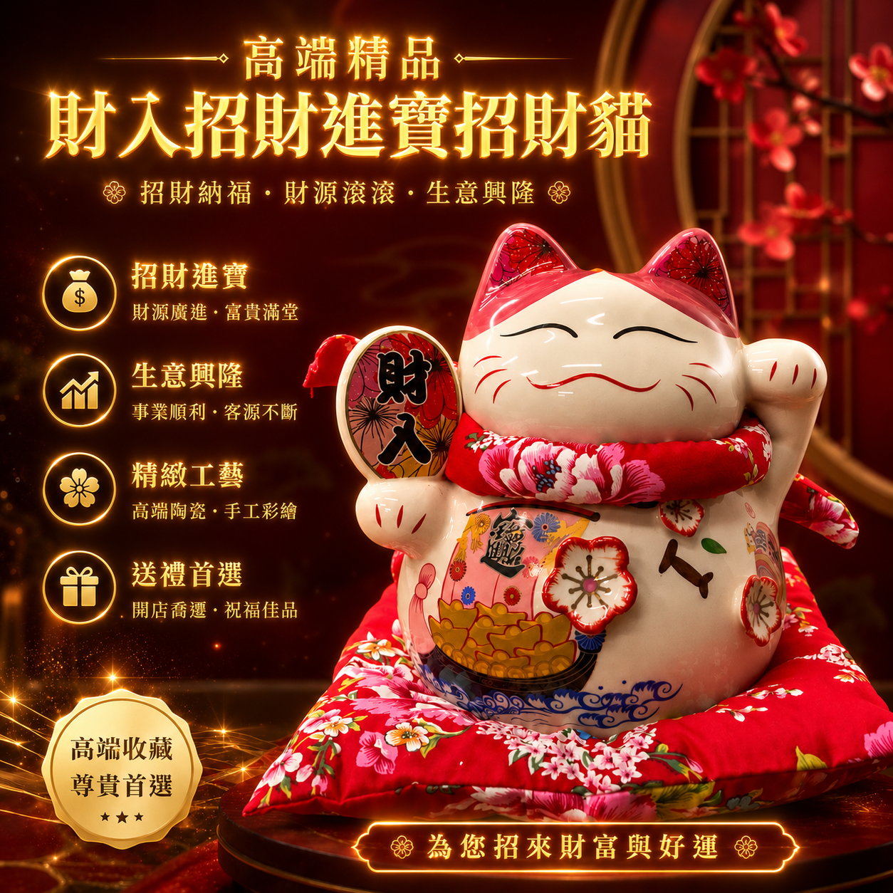 高端精品財入招財進寶招財貓 Premium Luxury Fortune-Welcoming Lucky Cat