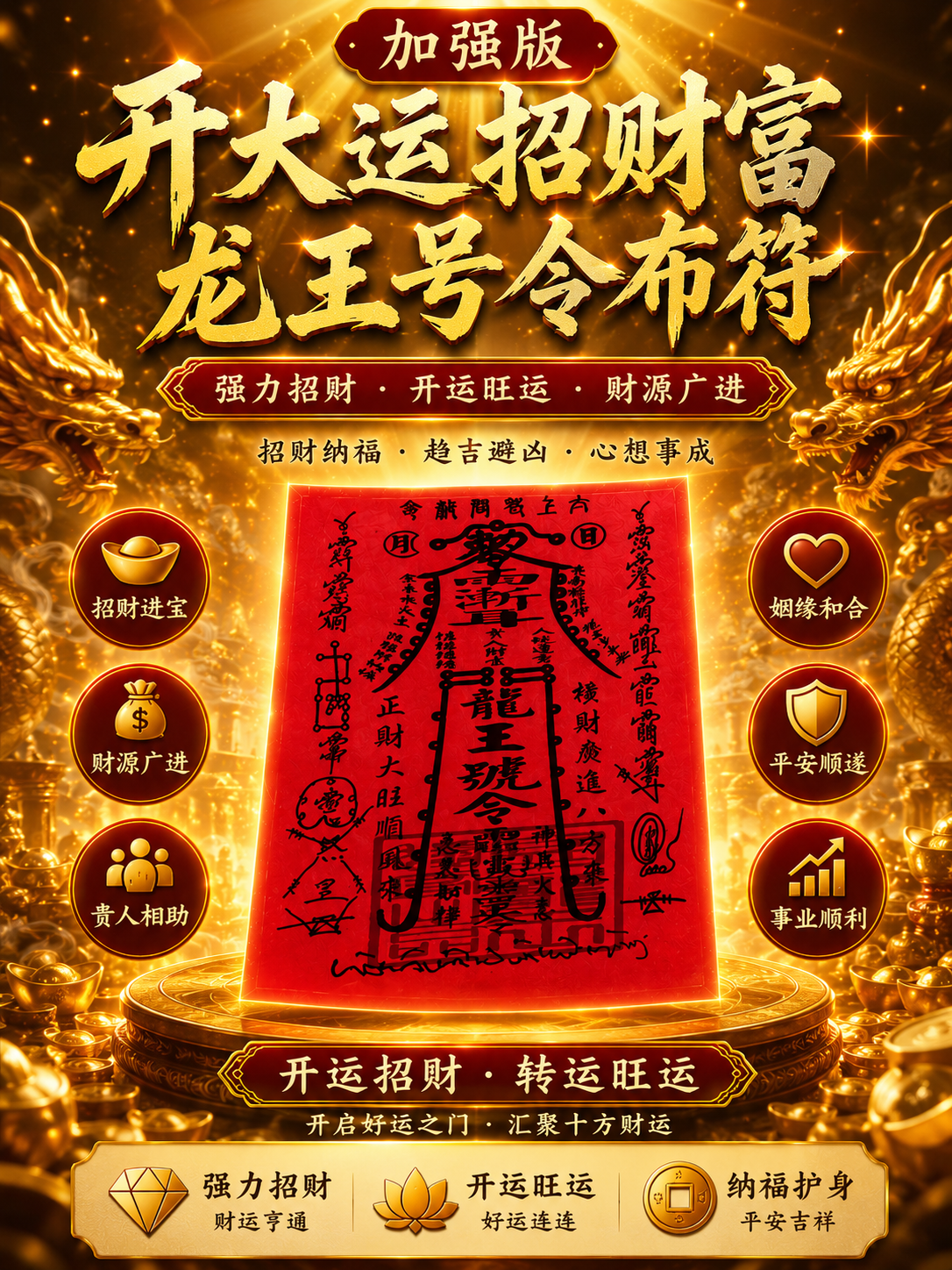 【加強版】開大運招財庫龍王號令陰陽大布符 | Extra Strong Great Dragon-King-Order YinYang Fabric Amulet For Wealth & Fortune
