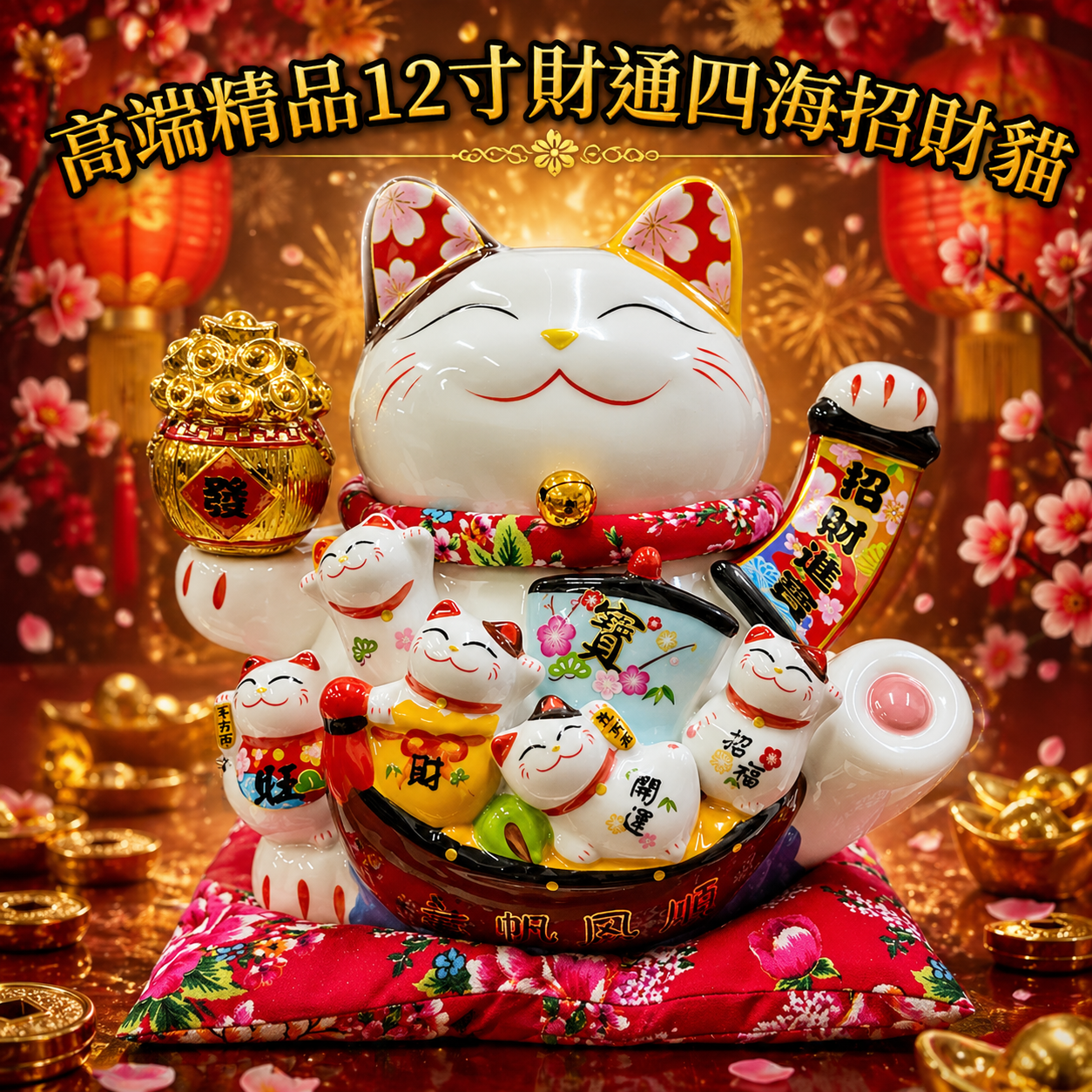 高端精品12寸財通四海招財貓