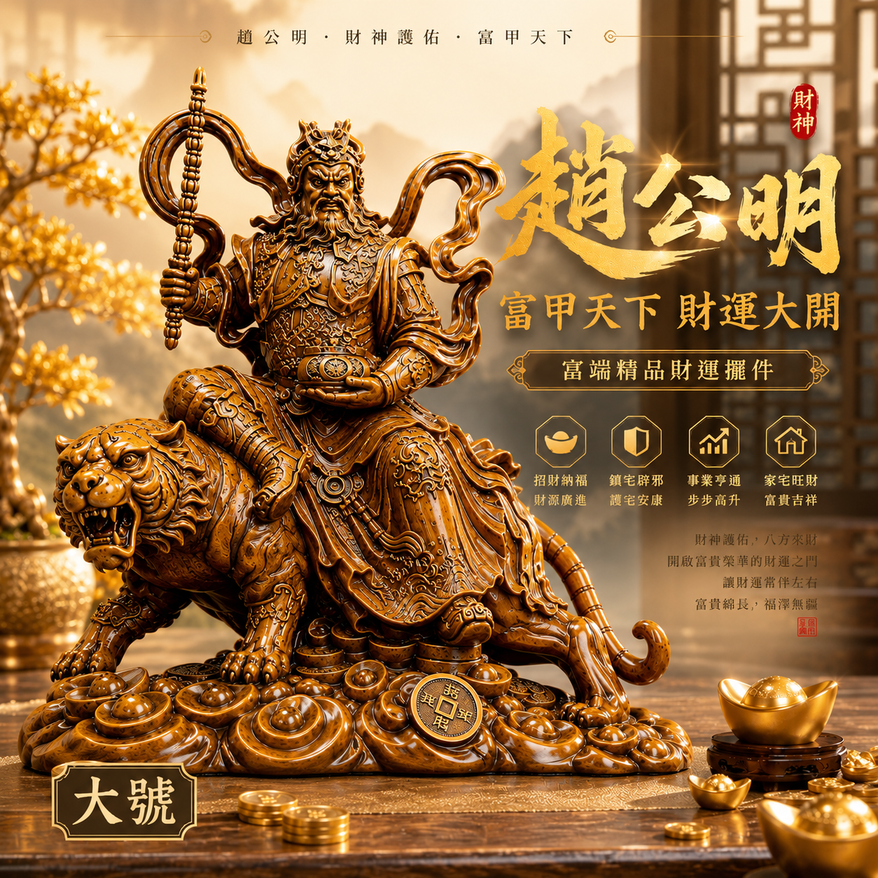 高端精品趙公明富甲天下財運大開擺件 Premium Zhao Gongming – Fortune of the World Collector’s Edition Statue