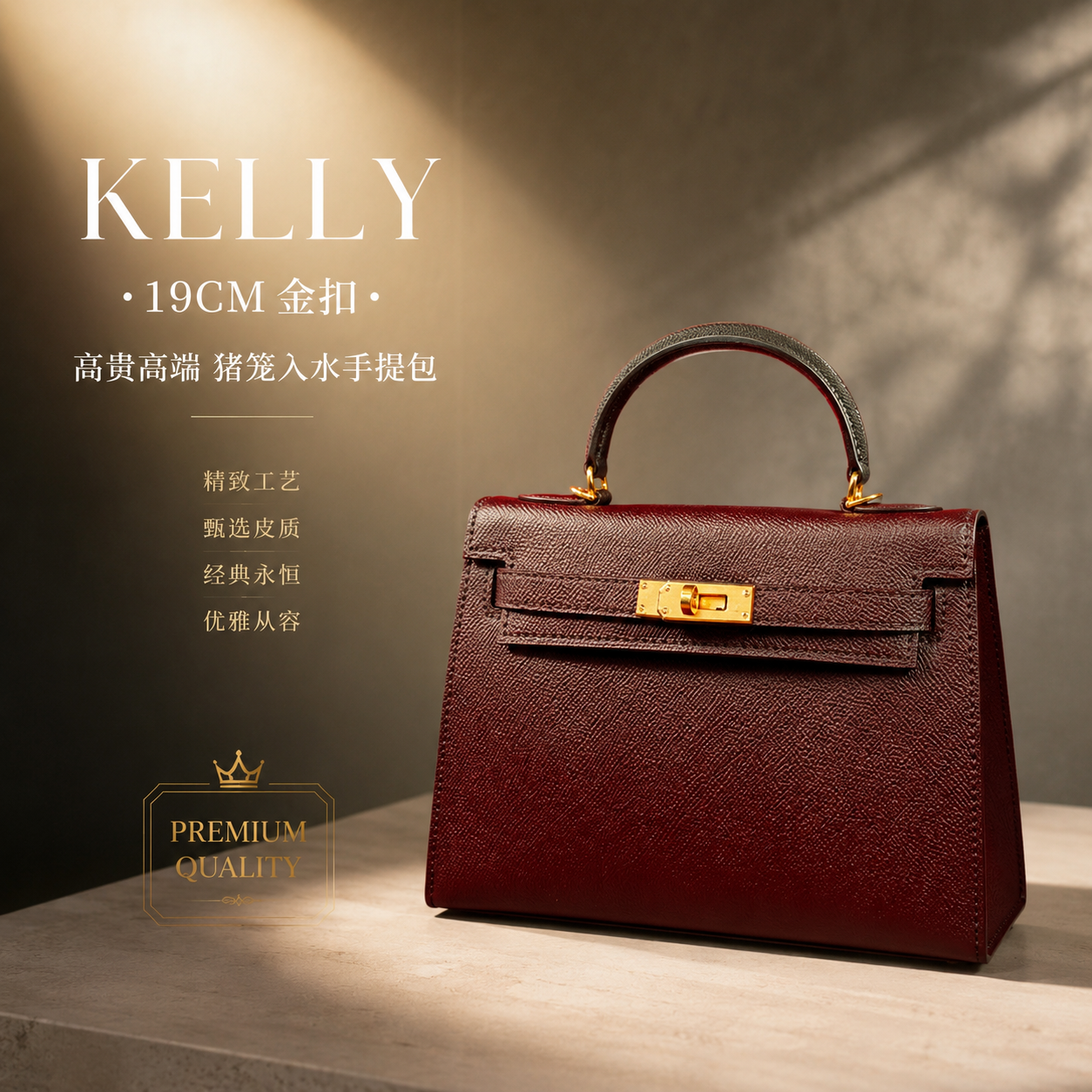 『19CM銀扣』黑色 凱莉手提包高贵高端特强猪笼入水手提包 Elegant & extra-strength Wealth-roll-in handbag