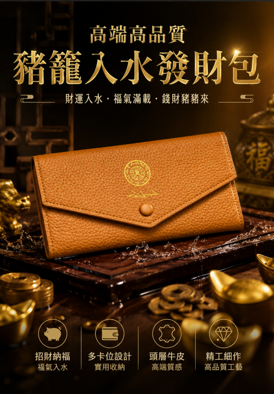 高端高品質 豬籠入水發財包 |DELUXE & PREMIUM QUALITY WEALTH FLOW IN FEMALE PIGGY WALLET/BAG(LIGHT BROWN)