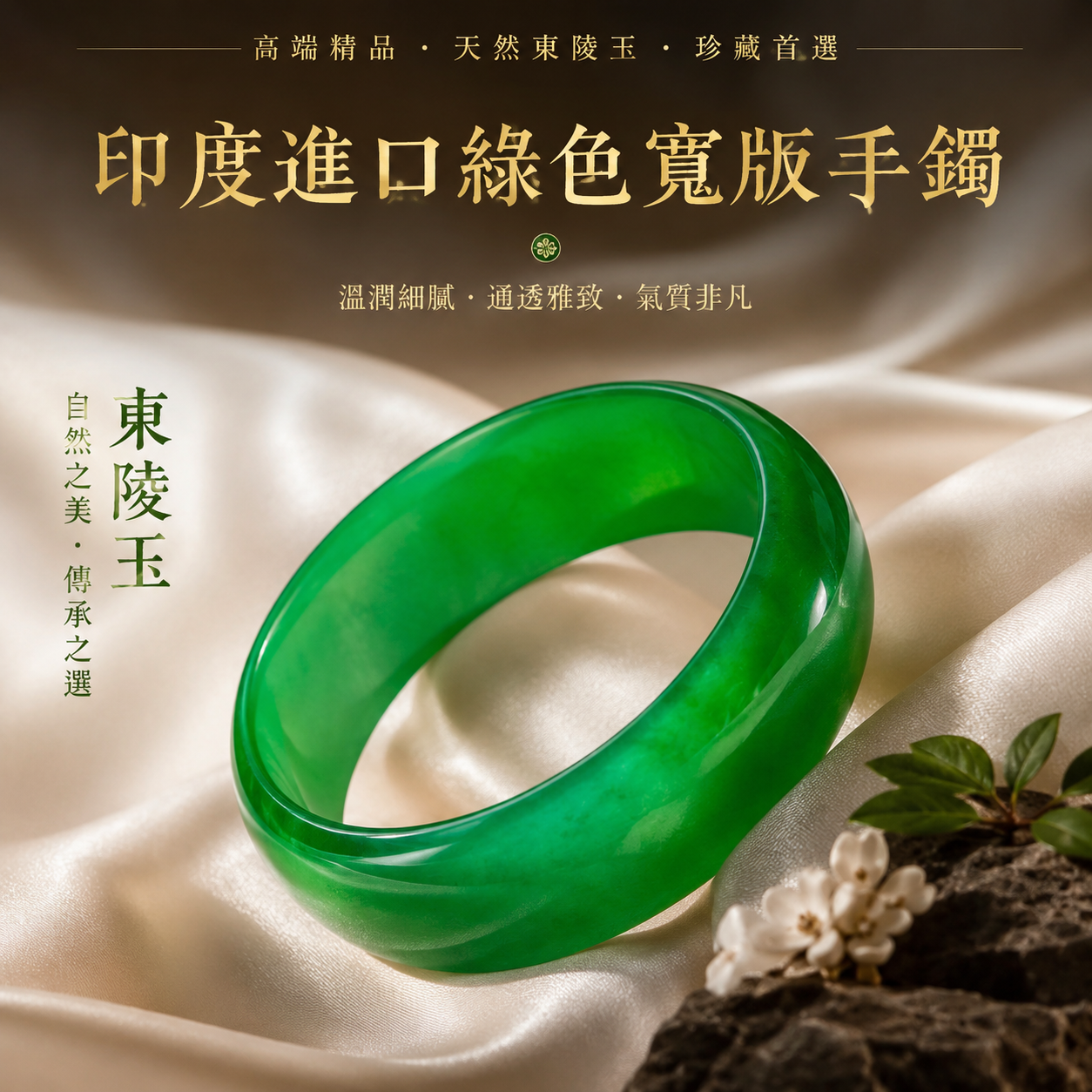 高端精品 天然東陵玉 珍藏首選 印度進口綠色寬版手鐲 Premium Natural Green Aventurine Collector’s Exclusive Selection Imported Indian Green Wide-Band Bangle