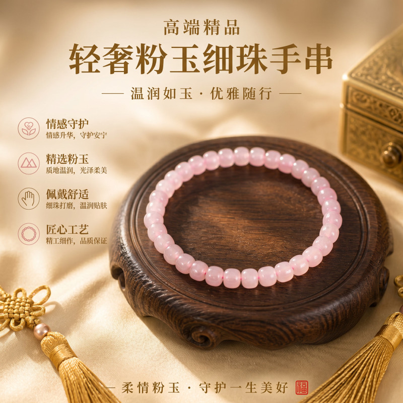 轻奢粉玉细珠手串 | Luxury Pink Jade Fine-Bead Bracelet